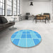 Round Patterned Deep Sky Blue Rug in a Office, pat578lblu