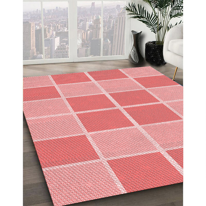 Patterned Pastel Pink Rug in Family Room, pat578rd