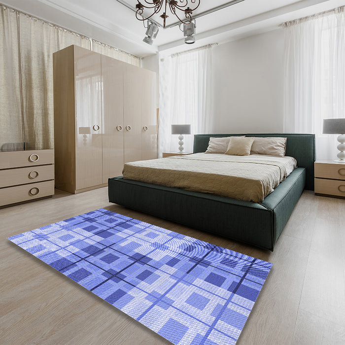 Round Machine Washable Transitional Jeans Blue Rug in a Office, wshpat579blu