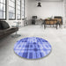 Round Patterned Jeans Blue Rug in a Office, pat579blu