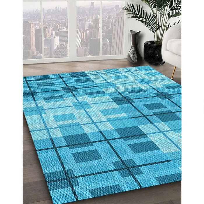 Machine Washable Transitional Bright Turquoise Blue Rug in a Family Room, wshpat579lblu