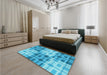 Patterned Bright Turquoise Blue Rug in a Bedroom, pat579lblu