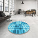 Round Patterned Bright Turquoise Blue Rug in a Office, pat579lblu