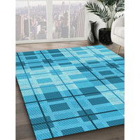 Patterned Bright Turquoise Blue Rug, pat579lblu