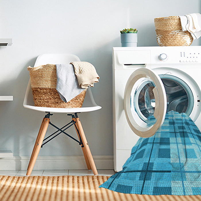 Machine Washable Transitional Bright Turquoise Blue Rug in a Washing Machine, wshpat579lblu