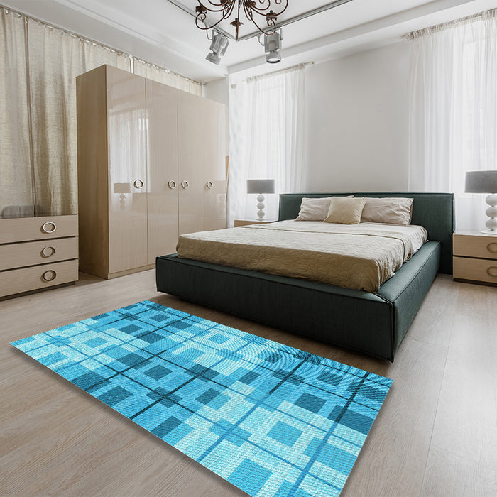 Round Machine Washable Transitional Bright Turquoise Blue Rug in a Office, wshpat579lblu