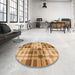 Round Patterned Yellow Orange Rug in a Office, pat579org