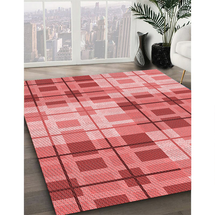 Machine Washable Transitional Light Coral Pink Rug in a Family Room, wshpat579rd