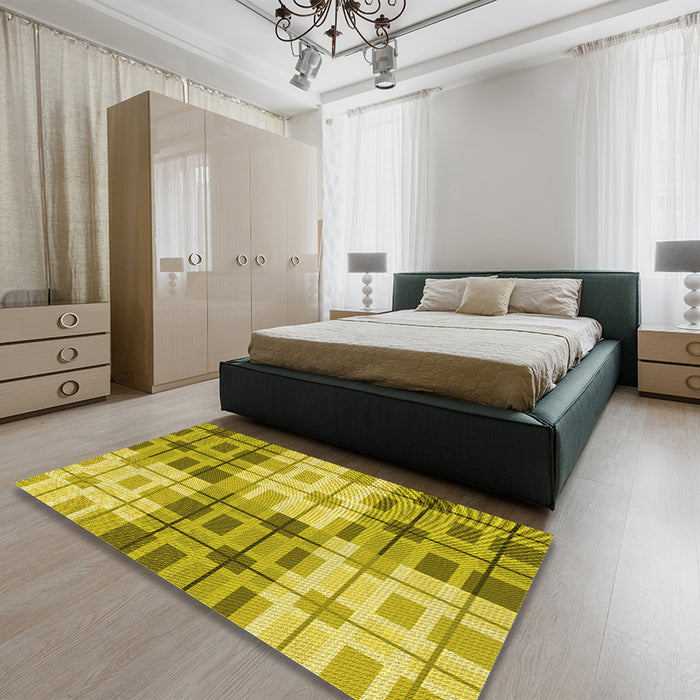 Patterned Yellow Rug in a Bedroom, pat579yw