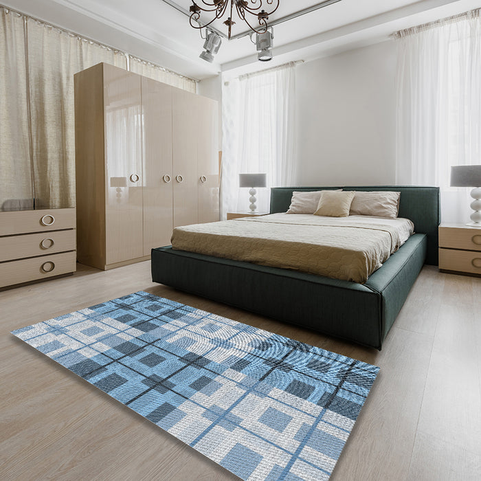 Machine Washable Transitional Jeans Blue Rug in a Bedroom, wshpat579