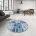 Round Machine Washable Transitional Jeans Blue Rug in a Office, wshpat579