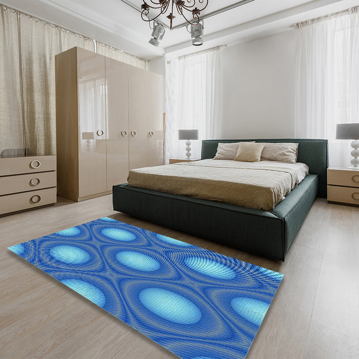 Patterned Ocean Blue Rug in Family Room, pat58lblu