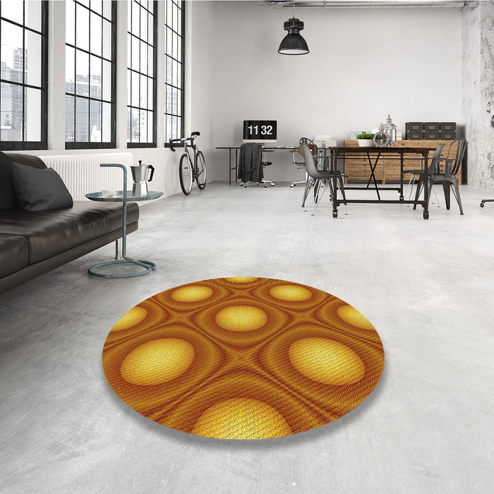 Round Patterned Red Rug in a Office, pat58yw