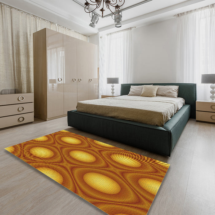 Patterned Red Rug in a Bedroom, pat58yw