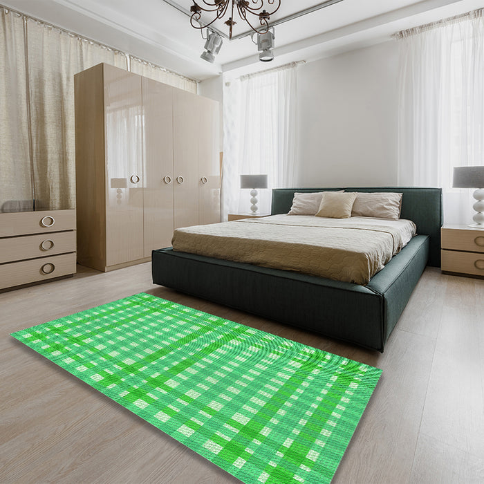 Patterned Neon Green Rug in a Bedroom, pat580grn
