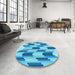 Round Patterned Neon Blue Rug in a Office, pat581lblu