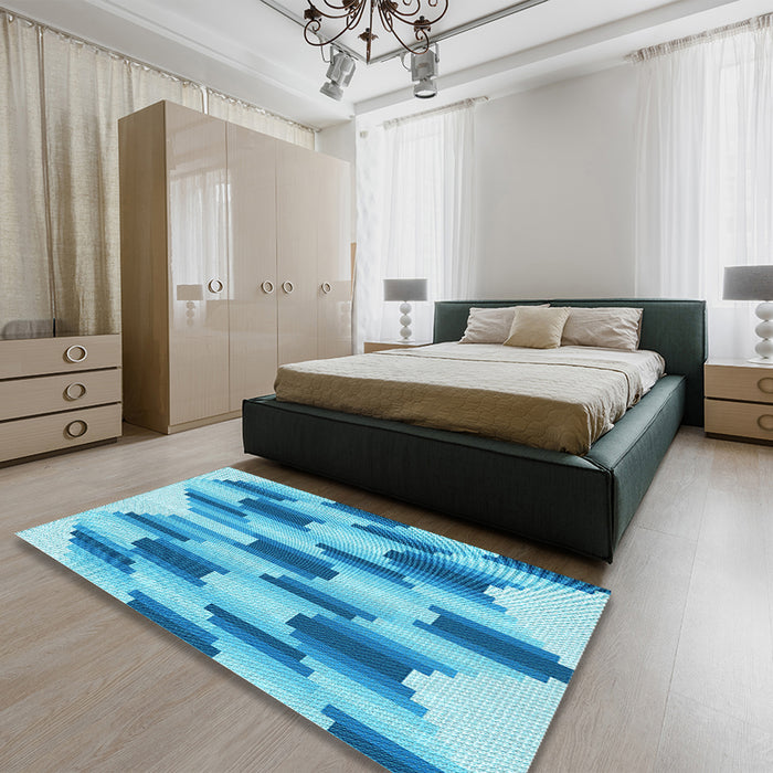 Patterned Neon Blue Rug in a Bedroom, pat581lblu