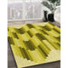 Machine Washable Transitional Dark Yellow Green Rug in a Family Room, wshpat581yw