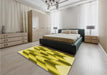 Patterned Dark Yellow Green Rug in a Bedroom, pat581yw