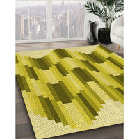 Patterned Dark Yellow Green Rug, pat581yw