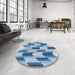 Round Patterned Coral Blue Novelty Rug in a Office, pat581