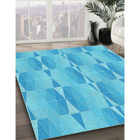 Patterned Bright Turquoise Blue Rug, pat583lblu