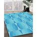 Patterned Bright Turquoise Blue Rug in Family Room, pat583lblu