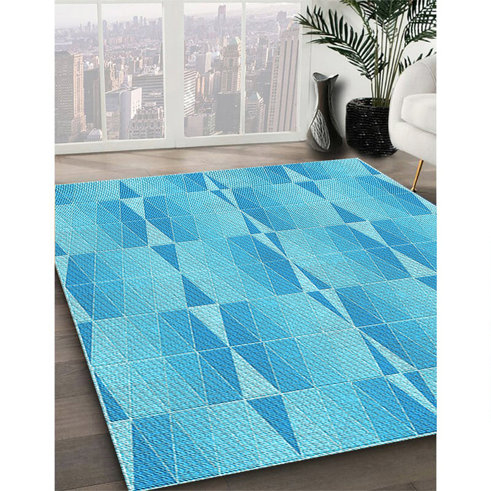 Machine Washable Transitional Bright Turquoise Blue Rug in a Family Room, wshpat583lblu
