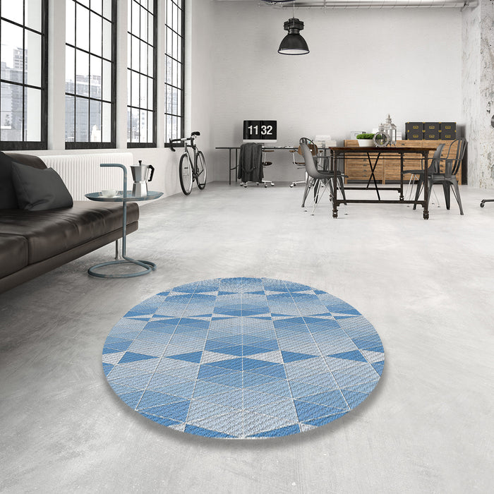 Round Patterned Steel Blue Novelty Rug in a Office, pat583