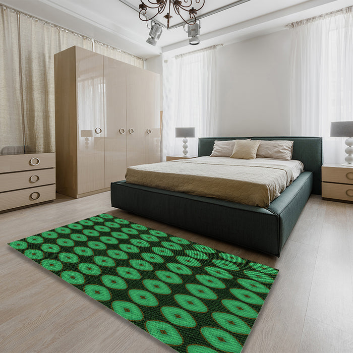 Patterned Dark Forest Green Rug in a Bedroom, pat584grn