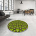 Round Patterned Pistachio Green Rug in a Office, pat586yw