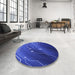 Round Patterned Blue Rug in a Office, pat587blu