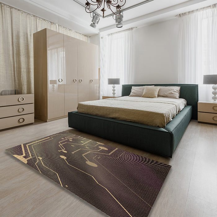 Patterned Burgundy Brown Rug in a Bedroom, pat587brn