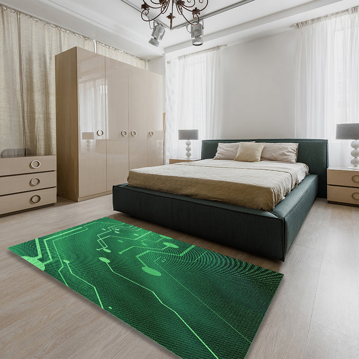 Patterned Deep Emerald Green Rug in a Bedroom, pat587grn