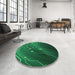 Round Patterned Deep Emerald Green Rug in a Office, pat587grn