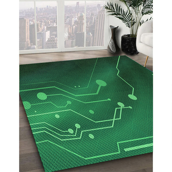 Patterned Deep Emerald Green Rug in Family Room, pat587grn