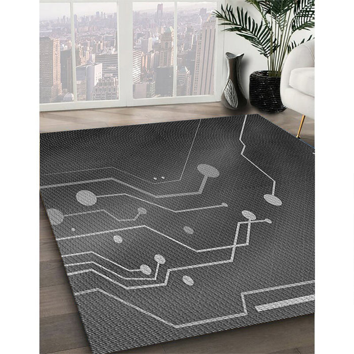 Machine Washable Transitional Black Rug in a Family Room, wshpat587gry