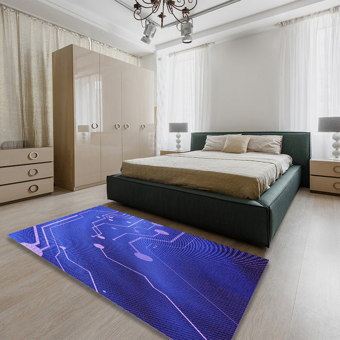 Patterned Blue Rug in a Bedroom, pat587pur