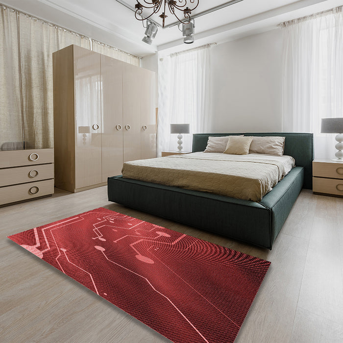 Patterned Red Rug in a Bedroom, pat587rd