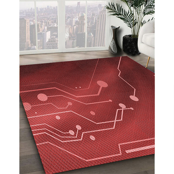 Machine Washable Transitional Red Rug in a Family Room, wshpat587rd