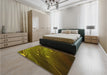 Patterned Dark Yellow Green Rug in a Bedroom, pat587yw