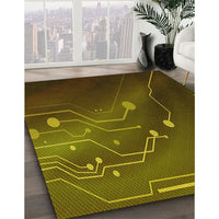 Patterned Dark Yellow Green Rug, pat587yw