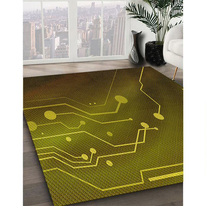 Machine Washable Transitional Dark Yellow Green Rug in a Family Room, wshpat587yw