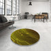 Round Patterned Dark Yellow Green Rug in a Office, pat587yw