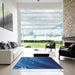 Square Machine Washable Transitional Cobalt Blue Rug in a Living Room, wshpat587