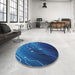 Round Machine Washable Transitional Cobalt Blue Rug in a Office, wshpat587
