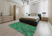 Patterned Deep-Sea Green Rug in a Bedroom, pat588grn