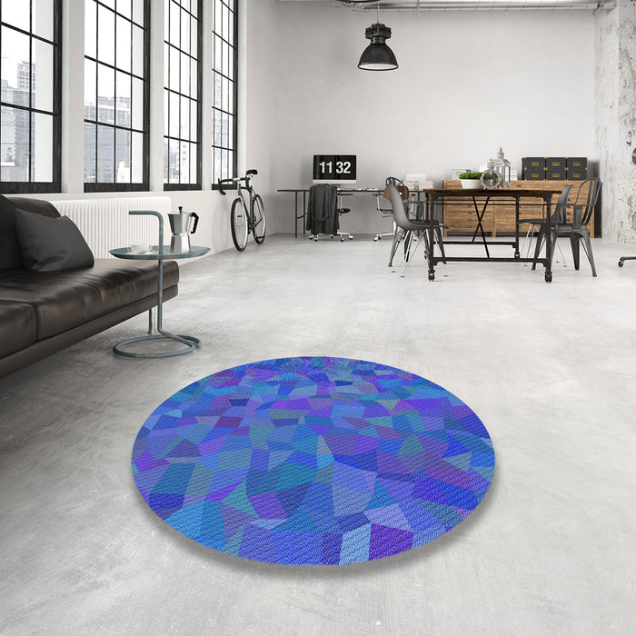 Round Patterned Blue Orchid Blue Modern Rug in a Office, pat588
