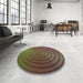 Round Patterned Dark Brown Rug in a Office, pat589brn