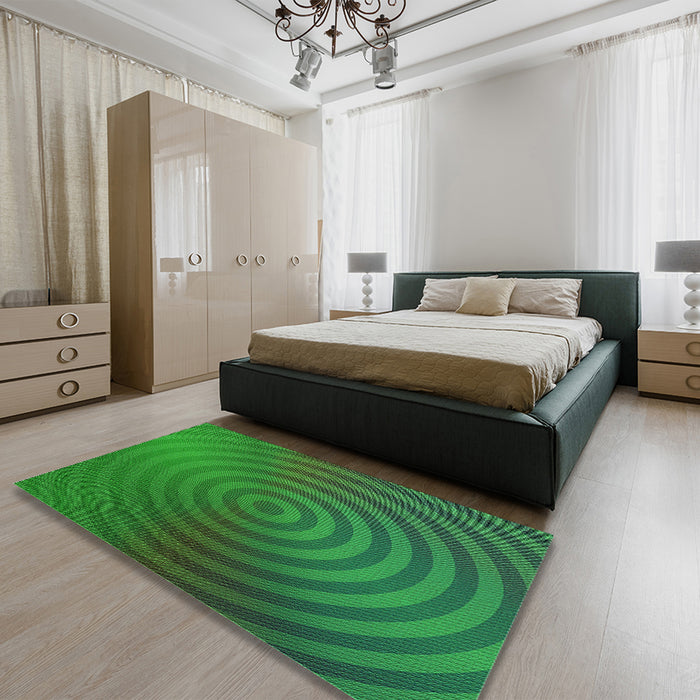 Patterned Deep Emerald Green Rug in a Bedroom, pat589grn